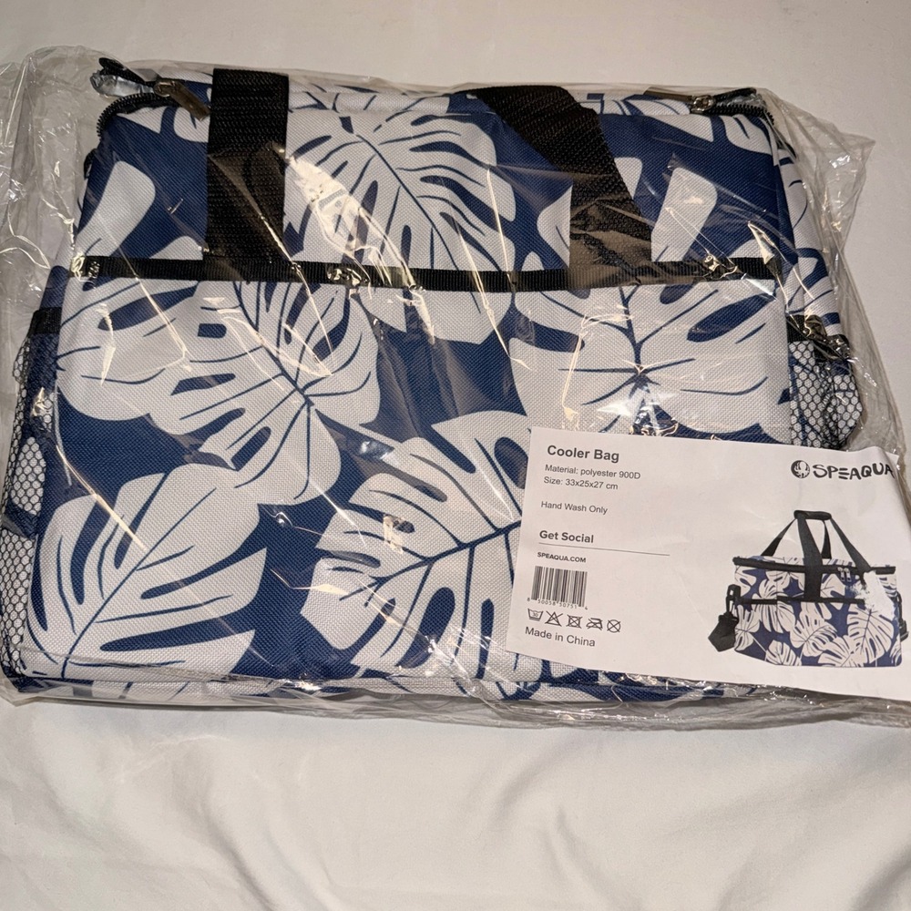 Speaqua Cooler Bag Large Blue White Monstera Leaf Print New Insulated